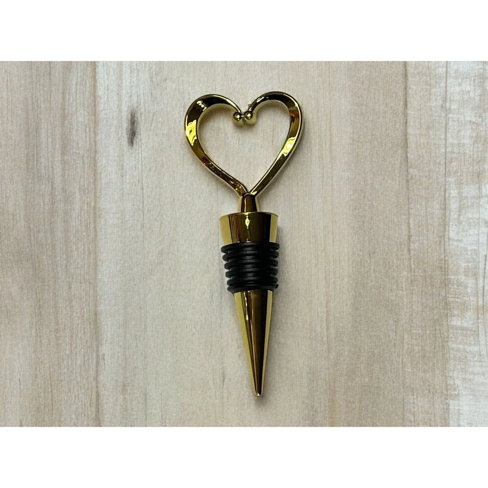 Deluxe Gold Heart Shaped Wine Bottle Stopper with Organza Bag